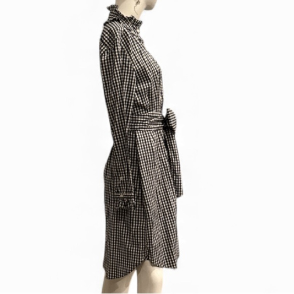 J. Crew Blue Black and White Gingham Ruffle Collar Shirtdress approx size 8 - Picture 7 of 14
